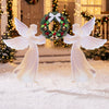 Two gradient warm pink angels holding a wreath, made of weather-resistant PVC for festive outdoor holiday decoration.