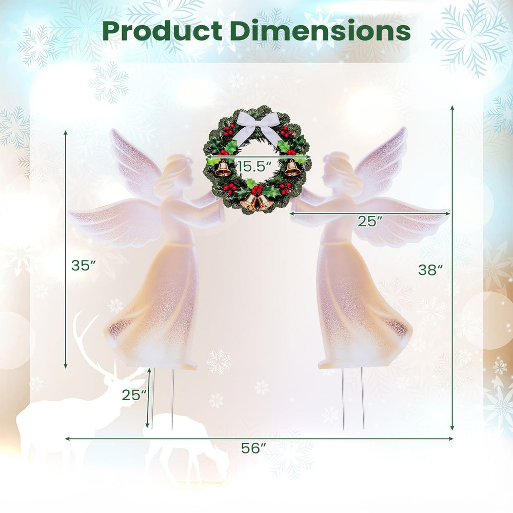 Weather-resistant pink PVC Christmas angel decoration and wreath set, ideal for outdoor holiday displays and festive charm.