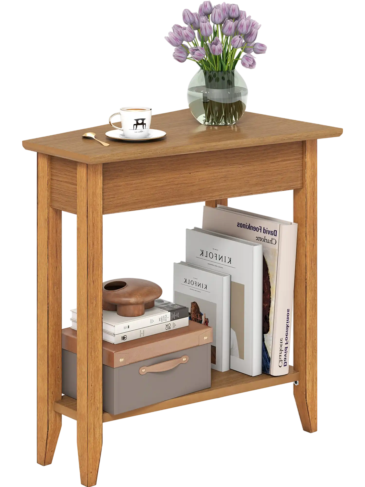 Costway 2-Tier Wedge Narrow End Table w/ Storage Shelf Solid Wood Legs 25749183 New