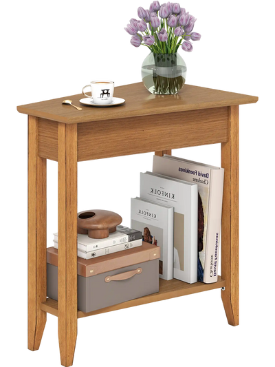 Costway 2-Tier Wedge Narrow End Table w/ Storage Shelf Solid Wood Legs 25749183 New
