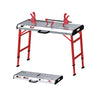 Welding table with adjustable height, 42" x 21" galvanized metal top, and two bar clamps for heavy projects.