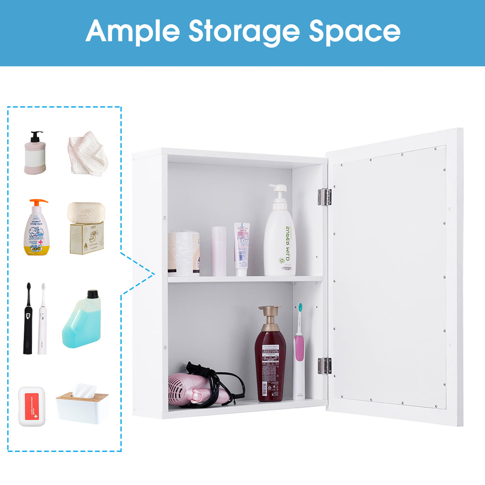 Wall mounted adjustable medicine storage cabinet with two shelves, gray finish, ideal for bathroom organization.