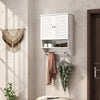 White wall-mounted medicine cabinet featuring convenient knobs and magnetic door catch for easy access in bathroom.