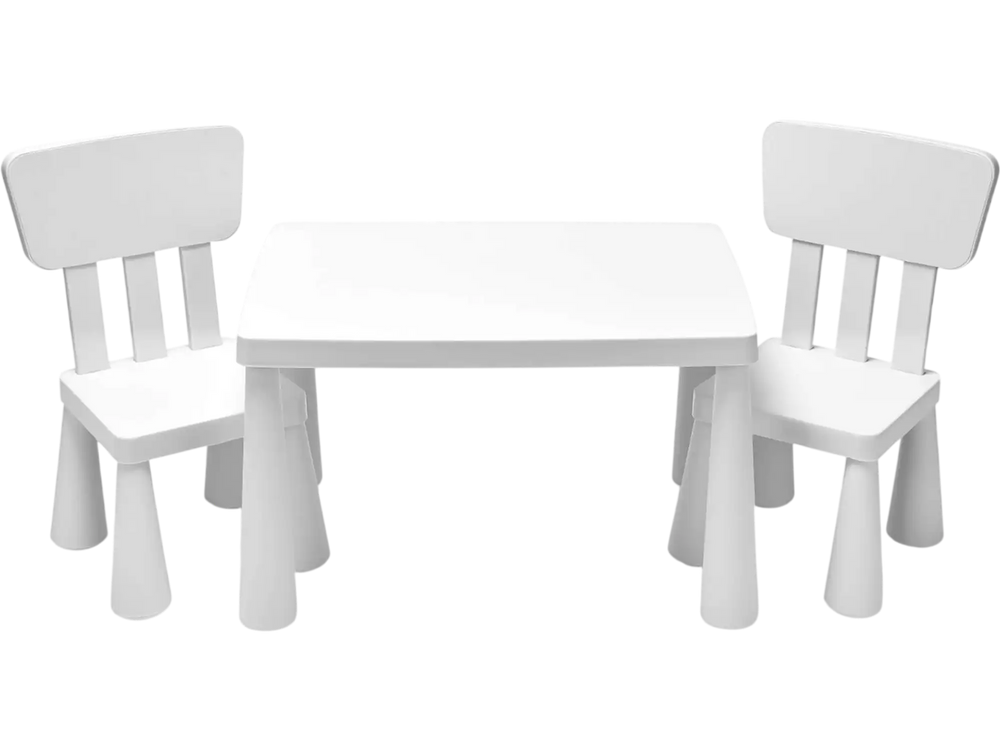 White 3-piece toddler table and chair set with ergonomic design, perfect for play, study, and snack time.