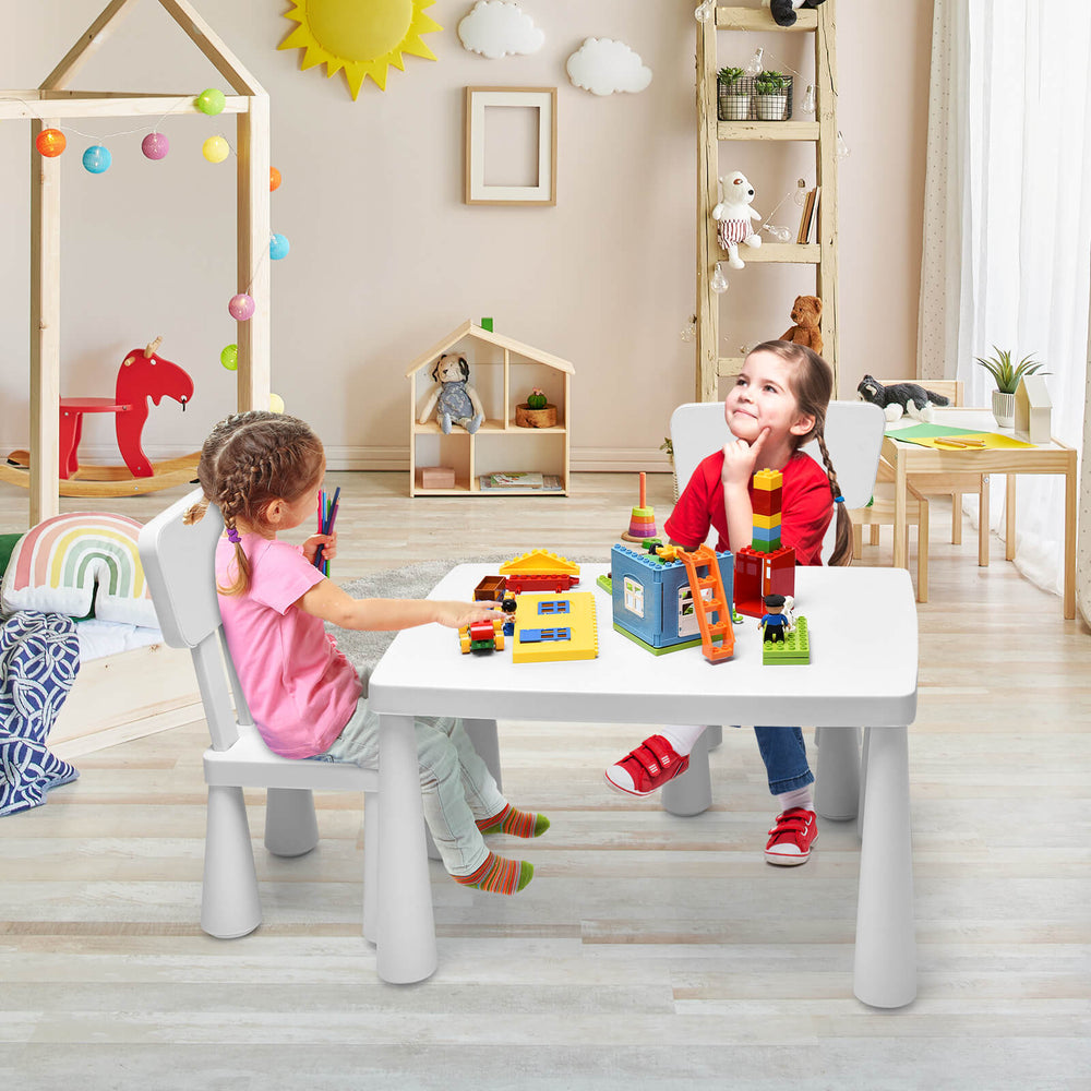 3 Pieces Toddler Multi Activity Play Dining Study Kids Table and Chair Set-White - Gallery View 1 of 10