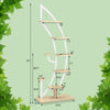 6-tier metal plant stand holder in white with potted plants, featuring a hook and anti-slip feet for stability.