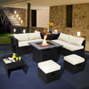 9 Pieces Outdoor Wicker Sectional with 35 Inch Gas Fire Pit Table-White - Gallery View 1 of 10