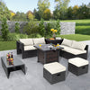 9 Pieces Patio Furniture Set with 32” Fire Pit Table and 50000 BTU Square Propane Fire Pit-White - Gallery View 1 of 13