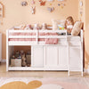Twin size loft bed in white with solid wood structure, enclosed storage, and safety guardrails for kids' rooms.
