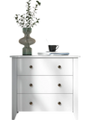 White 3 drawer dresser chest of drawers with modern design, perfect for bedside storage and easy access to essentials.