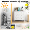 Three-drawer white dresser chest with smooth surface and modern design, ideal for bedroom organization and storage.