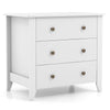 White 3 drawer dresser chest with bronze knobs, ideal for bedroom storage and modern decor.