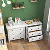 Three-drawer white dresser chest with smooth surface and modern style, perfect for bedroom or entryway storage.