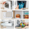 Wooden pretend play kitchen set for toddlers featuring a microwave, oven, sink, and ice maker for imaginative play.