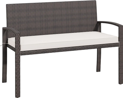 Costway Wicker 2-Seat Outdoor Bench with Cushion Metal Frame White 184652379 New