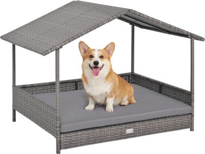 Costway Wicker Elevated PE Rattan Dog House Bed with Canopy 85784907 New
