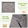 Elevated gray PE rattan dog bed with canopy, robust metal frame, and anti-slip foot pads for secure outdoor use.