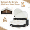 Wicker dog house with retractable canopy and removable cushion, suitable for small/medium dogs up to 165 lbs.