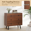 Wide wooden dresser in walnut finish with 4 drawers, featuring anti-toppling devices for secure storage in any room.