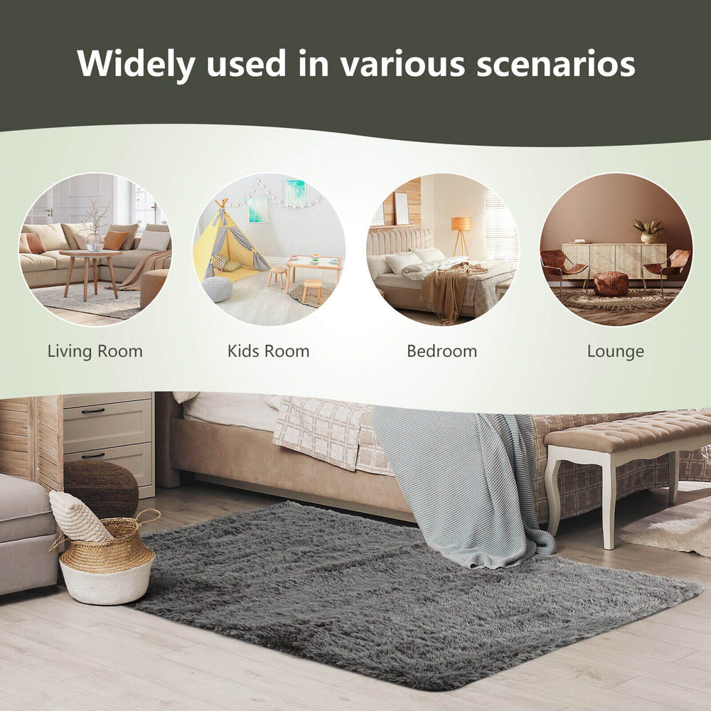 Gray 5 x 7 feet modern rectangular soft shag area rug, ideal for living room, bedroom, and lounge with anti-slip design.