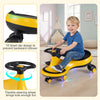 Wiggle car ride-on toy in yellow with flashing wheels, featuring a 15° dip design for safety and flexible steering for.