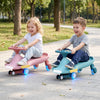 Two children joyfully ride blue Wiggle Cars with LED flashing wheels, perfect for indoor and outdoor play.