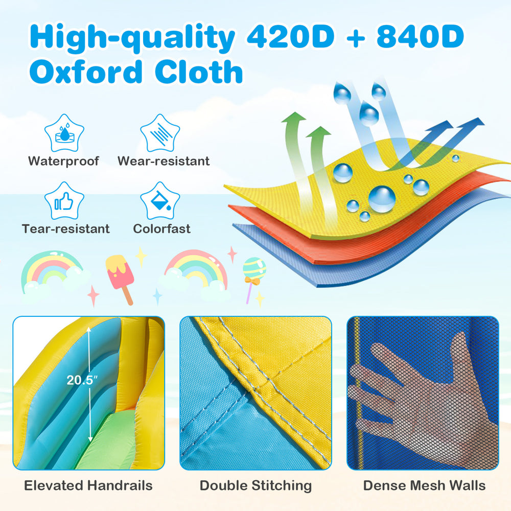 High-quality 420D + 840D Oxford cloth detail showing waterproof, tear-resistant fabric for inflatable water slide park.