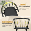 Curved semi-circle backrest of Windsor dining chair set in black, featuring ergonomic high spindle back for comfort.