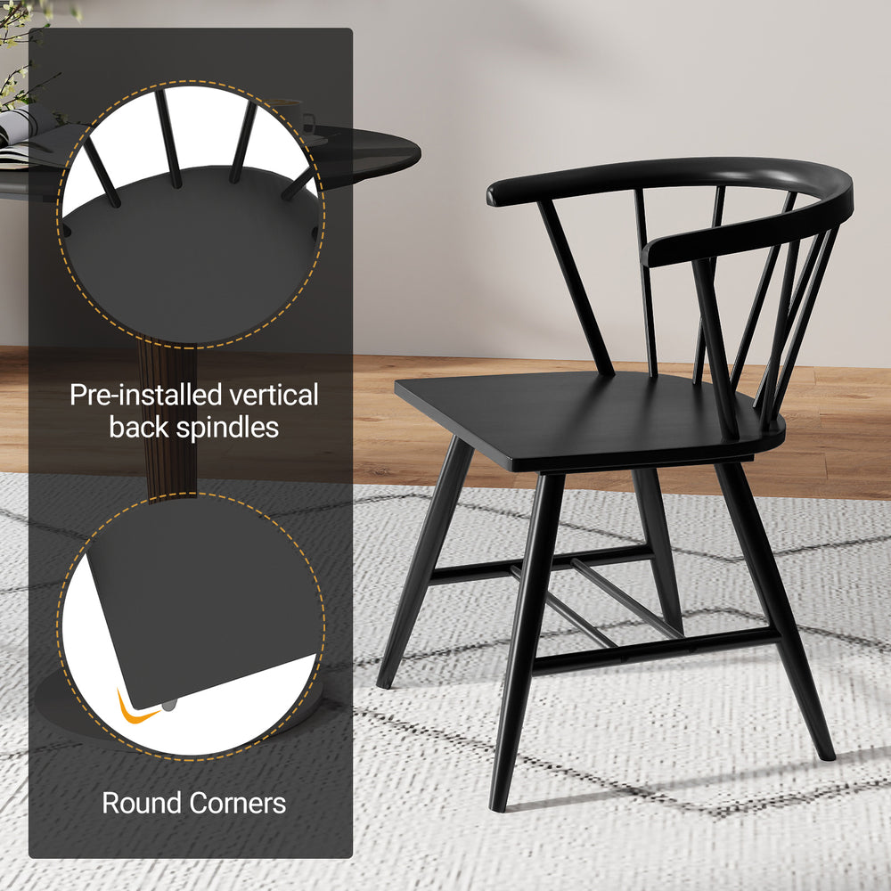 Windsor dining chair with ergonomic back spindles in sleek black, designed for comfort and stability in dining spaces.