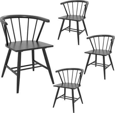 Costway Windsor Mid-Century Modern Black Dining Chair Set of 4 86495754 New