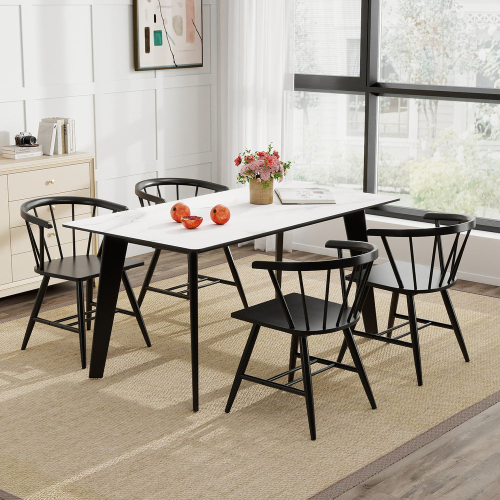 Windsor dining chair set of 4 in black with ergonomic backs, perfect for kitchens and dining rooms.