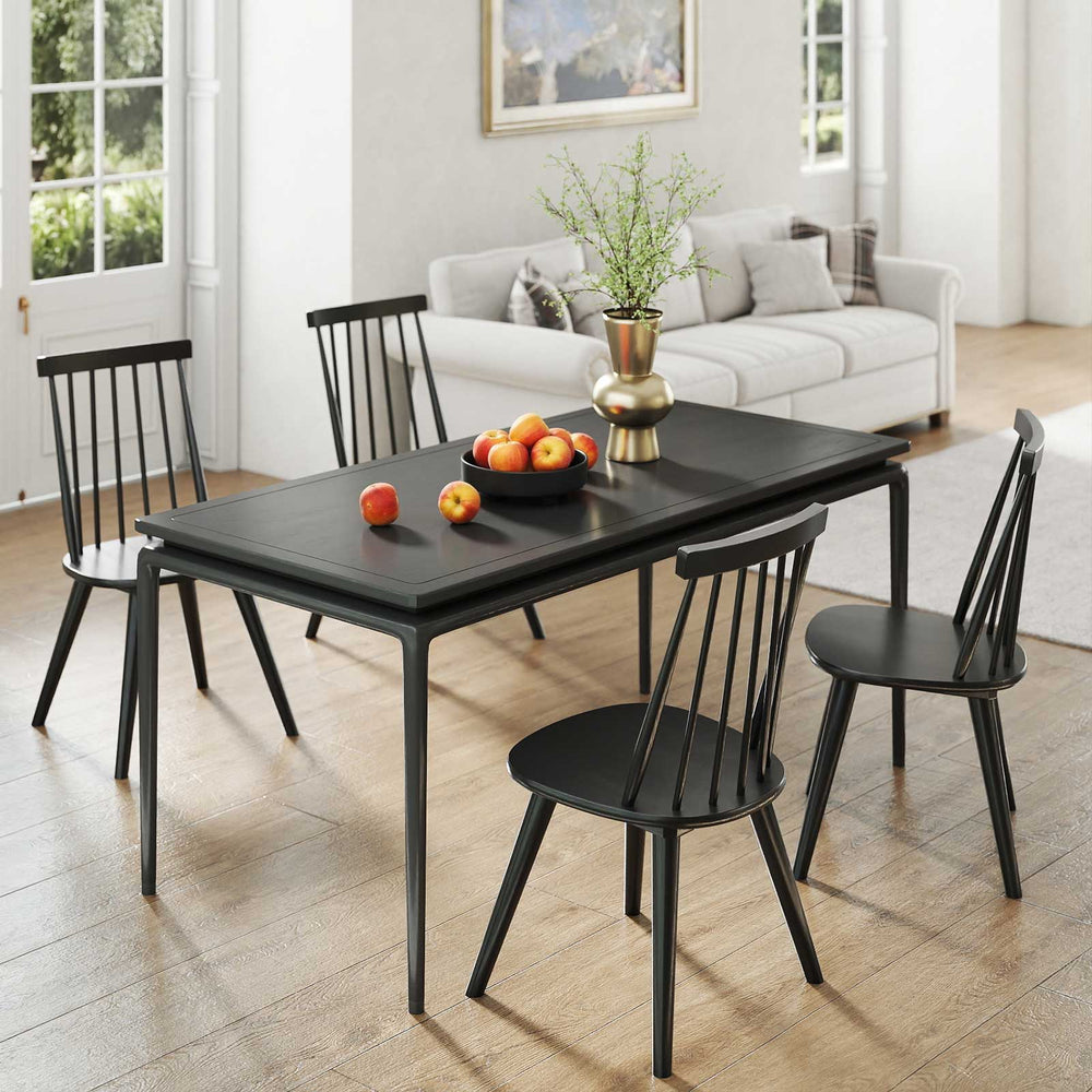 Windsor dining chair set of 4 in black with ergonomic backrest, perfect for dining rooms and cafes.