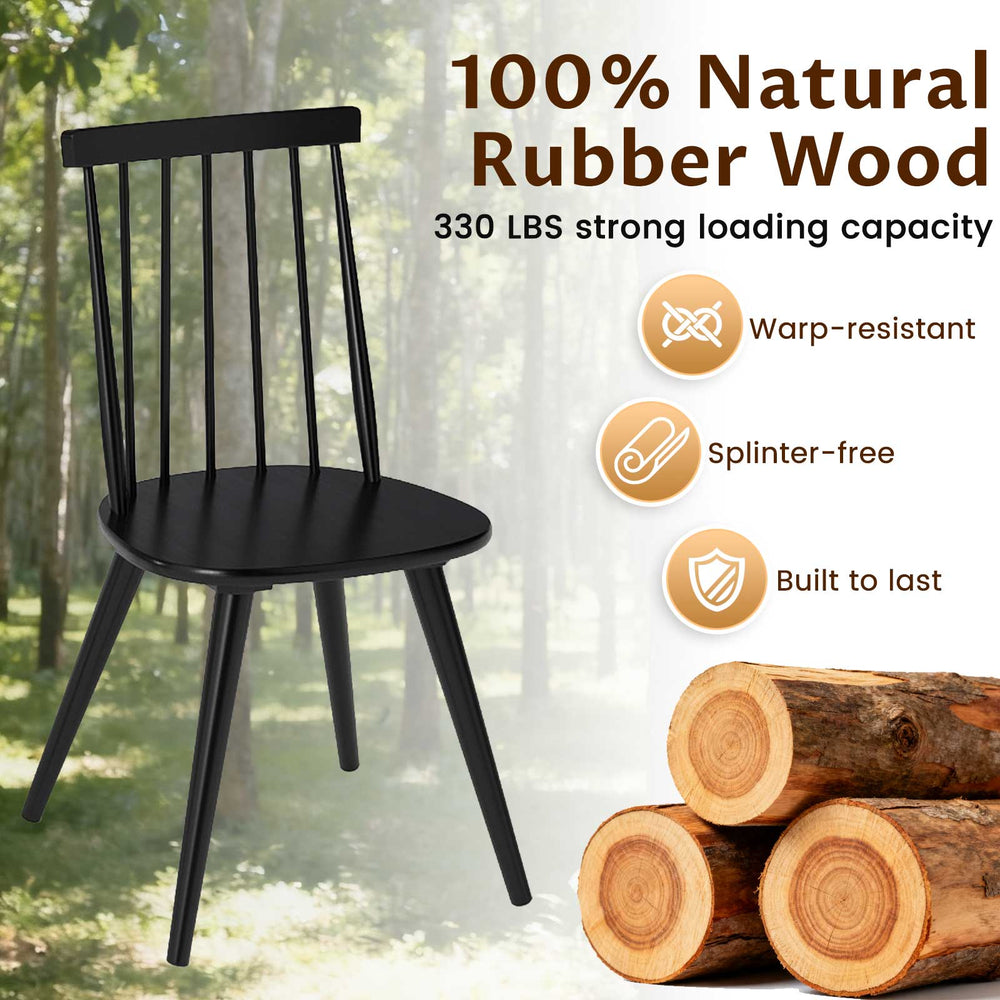Windsor dining chair in black with ergonomic spindle back, made from 100% natural rubber wood, ideal for dining rooms.