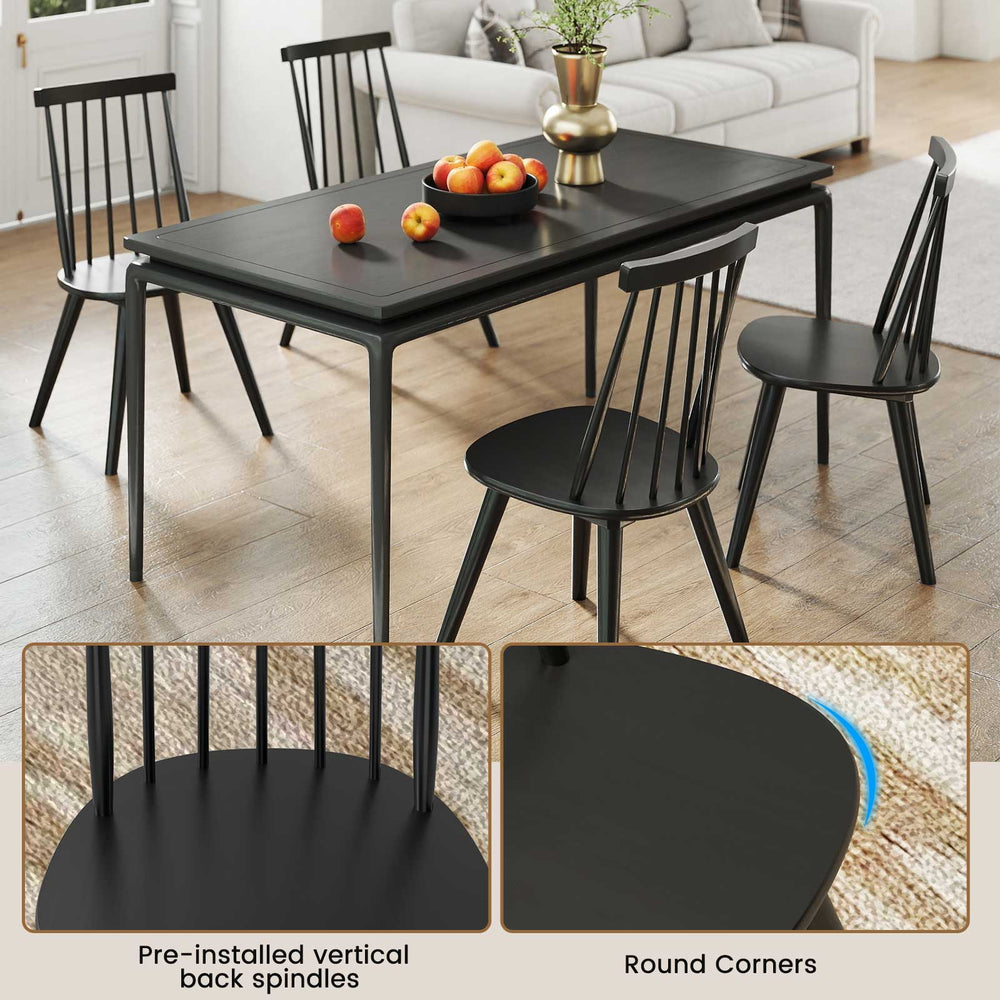Windsor dining chair set of 4 in black with ergonomic spindles, perfect for dining rooms and cafes.