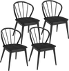 Set of 4 black Windsor dining chairs with spindle backrests, featuring rubber wood construction and a retro design.