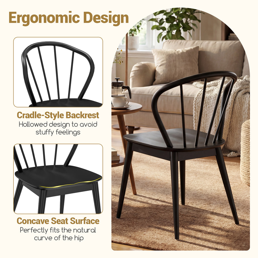 Windsor dining chair set of 4 in black with spindle backrest and concave seat, perfect for elegant home decor.
