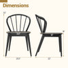 Windsor dining chair dimensions showing side views, featuring a black rubber wood frame and spindle backrest design.