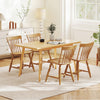 Windsor dining table set featuring four natural rubber wood chairs with curved spindle backs for stylish comfort.