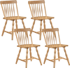 Set of 4 Windsor dining chairs with curved spindle backs in natural rubber wood, ideal for dining rooms or cafes.