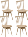 Set of 4 Windsor dining chairs in natural rubber wood with 360° swivel seats, ideal for kitchen or dining areas.