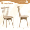 Windsor dining chair dimensions showing natural rubber wood construction, 360° swivel seat, and sturdy design for.