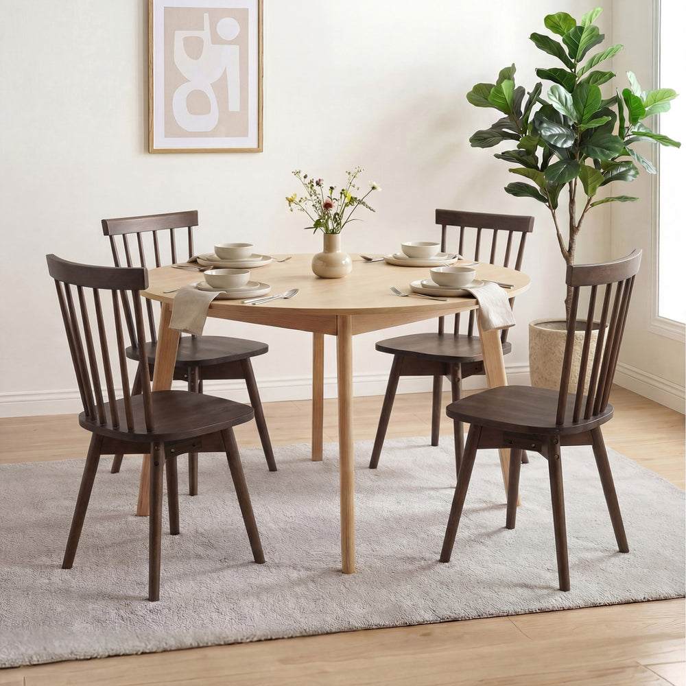 Windsor Dining Chairs Set of 4 Mid Century Rubber Wood Kitchen Chairs with Swivel Seat-Walnut - Gallery View 1 of 8