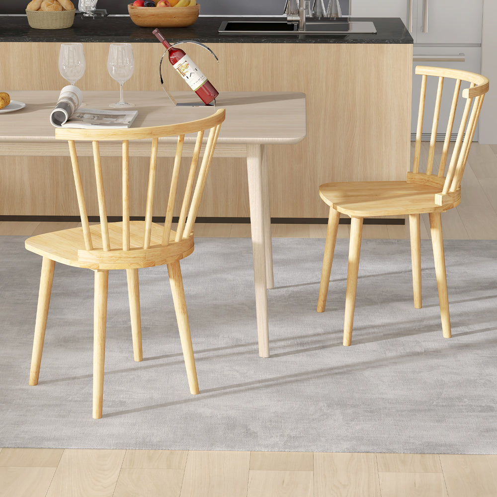 Windsor Dining Chairs Set of 2 Rubber Wood Kitchen Chairs with Spindle Back-Natural - Gallery View 1 of 9