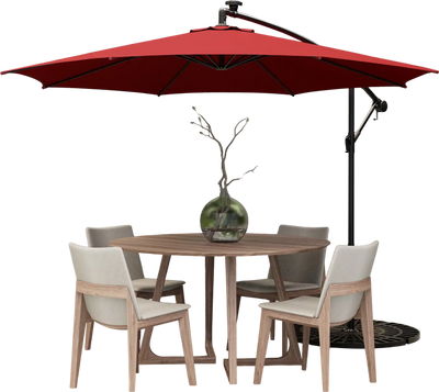 Costway 10' Patio Offset Umbrella Solar LED Lights Beige Wine 45128769 New