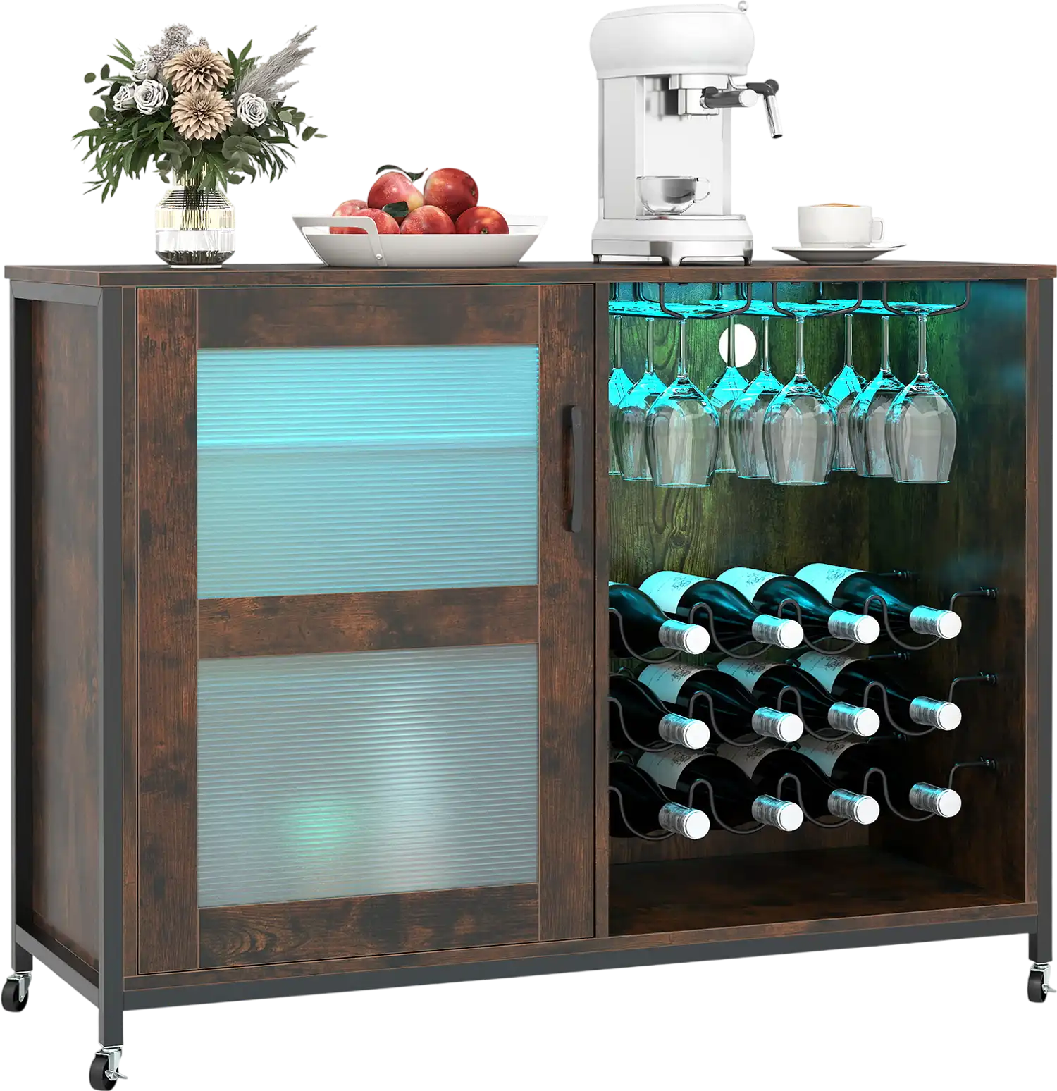 Costway Wine Bar Cabinet LED Light Adjustable Shelves 968273154 New