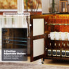 Wine bar cabinet in rustic brown with transparent door panels and adjustable shelves, perfect for home bar or kitchen.