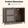 Wine bar cabinet dimensions with adjustable shelves, rustic brown finish, and 220 lbs capacity for home bar use.