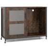 Rustic brown wine bar cabinet showcasing built-in music and microphone mode, perfect for entertaining in your home.