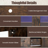 Wine bar cabinet features cable management holes, reinforced metal hinges, and convenient handles for easy access.
