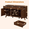 Wine bar cabinet dimensions showcasing adjustable shelves, drawers, and wine rack for versatile kitchen storage.